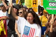 International Workers' Day supporters gather in downtown Los Angeles May 1 to raise awareness about minimum wage and immigration issues. 