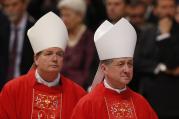 Archbishops Fisher, Cupich leave after Mass marking feast of Sts. Peter and Paul in St. Peter's Basilica at Vatican.