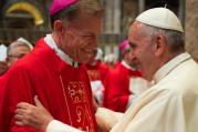 Pope Francis greets Archbishop Wester after Mass marking feast of Sts. Peter and Paul at Vatican.