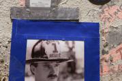 Photo of firefighter and Father Mychal Judge seen on beam at National September 11 Memorial & Museum in New York City