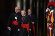 Cardinals Dolan, Kasper and DiNardo leave opening session of Synod of Bishops on the family at Vatican