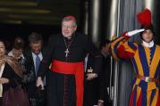 Australian Cardinal George Pell, prefect of the Vatican Secretariat for the Economy, leaves a session of the Synod of Bishops on the family at the Vatican in this Oct. 23 file photo. (CNS photo/Paul Haring)