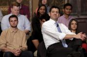 U.S. House Speaker Paul Ryan, R-Wis., listens to a questions as he speaks at a town hall meeting with millennials April 27 at Georgetown University's Institute of Politics and Public Service in Washington. (CNS photo/Yuri Gripas, Reuters) 