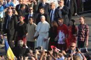 Pope Francis arrives for a prayer vigil with World Youth Day pilgrims at the Field of Mercy in Krakow, Poland in 2016. (CNS photo/Bob Roller