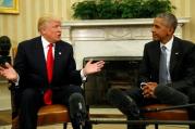 President-elect Donald Trump gestures during a Nov. 10 meeting with U.S. President Barack in the Oval Office of the White House in Washington. (CNS photo/Kevin Lamarque, Reuters)