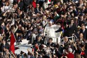 Pope Francis greets the crowd after celebrating the closing Mass of the jubilee Year of Mercy in St. Peter's Square at the Vatican Nov. 20. (CNS photo/Paul Haring)