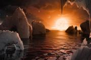 An artist's depiction shows the possible surface of TRAPPIST-1f, on one of seven newly discovered planets in the TRAPPIST-1 system. (CNS photo/NASA handout via Reuters)