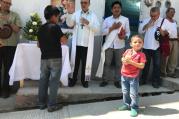 Mexican Coadjutor Bishop Enrique Diaz Diaz of San Cristobal de Las Casas blesses a new shelter for migrants Feb. 27 on the Mexico-Guatemala border. The shelter will house families seeking asylum in Mexico. (CNS photo/David Agren) 