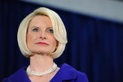 Callista Gingrich, wife of former House Speaker Newt Gingrich, has been nominated by President Donald Trump to be the new U.S. ambassador to the Holy See. She is pictured as her husband speaks at Peachtree Academy in Covington, Georgia, in this Feb. 29, 2012, file photo. (CNS photo/Erik S. Lesser, EPA) 
