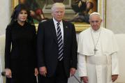 Pope Francis poses with U.S. President Donald Trump and his wife, Melania, during a private audience at the Vatican May 24. (CNS photo/Paul Haring) See POPE-TRUMP-MEET May 24, 2017.