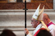 Pope Francis leaves St. Peter's Basilica after celebrating a Mass for deceased cardinals and bishops on Nov. 3. (CNS photo/Maurizio Brambatti, EPA)
