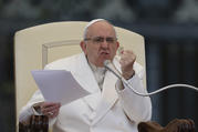 Pope Francis gestures during his general audience in St. Peter's Square at the Vatican April 4. (CNS photo/Paul Haring)