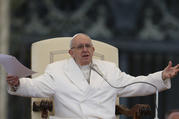 Pope Francis gestures during his general audience in St. Peter's Square at the Vatican April 4. (CNS photo/Paul Haring)