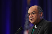 Bishop Shelton J. Fabre of Houma-Thibodaux, La., chair of the U.S. Conference of Catholic Bishops' Ad Hoc Committee Against Racism, speaks during the fall general assembly of the U.S. Conference of Catholic Bishops in Baltimore Nov. 13, 2019. (CNS photo/Bob Roller)