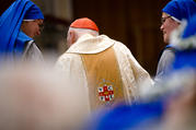 In this 2017 file photo, former Cardinal Theodore E. McCarrick is seen with Servants of the Lord and the Virgin of Matara at Holy Comforter-St. Cyprian Catholic Church in Washington. (CNS photo/Tyler Orsburn)