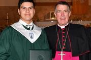 Dan Anderl poses for a photo with Bishop James F. Checchio of Metuchen, N.J., in this 2018 photo. The son of New Jersey federal Judge Esther Salas, he was fatally shot at her North Brunswick home July 19, 2020. (CNS screen grab/St. Joseph High School) 