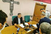 Cardinal Angelo Becciu speaks with journalists during a media conference in Rome Sept. 25, 2020. The cardinal told journalists he was asked by Pope Francis Sept. 24 to resign as prefect of the Congregation for Saints' Causes and renounce the rights associated with being a cardinal due to an embezzlement investigation involving Vatican funds and a charitable organization run by his brother. (CNS photo/Junno Arocho Esteves)