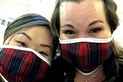 Medical workers from Kaiser Permanente in Oregon wear donated coronavirus masks made by Dennis Uniform. The Portland company makes school uniforms for 2,500 private and Catholic schools throughout the U.S. (CNS photo/courtesy Dennis Uniform) 