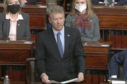 Sen. Rand Paul, Republican of Kentucky, makes a motion that the impeachment trial against former President Donald Trump is unconstitutional at the U.S. Capitol in Washington, on Jan. 26. (Senate Television via AP)