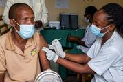 A man receives a vaccine against the coronavirus disease (COVID-19) at the Masaka hospital in Kigali, Rwanda, March 5, 2021. (CNS photo/Jean Bizimana, Reuters)