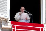 Pope Francis speaks as he leads the Angelus from the window of his studio overlooking St. Peter's Square at the Vatican Aug. 29, 2021.