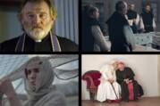 Scenes from, starting clockwise from upper left, “Calvary,” “Of Gods and Men,” “The Two Popes” and “Mary Magdalene” (Patrick Redmond, Twentieth Century Fox/Sony Pictures Classics/Peter Mountain, Netflix/See-Saw Films)