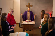 Members of America’s staff at Mass in the office chapel (photo: Keara Hanlon)