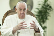 Pope Francis speaks with the editors and staff of America. (America Media/Antonello Nusca)