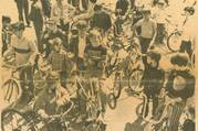 a scanned image from a newspaper with kids on bikes. father james martin is in the photo as a child