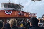 All aboard for the inaugural run of The Dorothy Day from Staten Island to Lower Manhattan. Photo by Kevin Clarke.