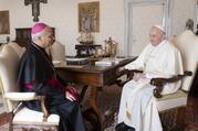 Archbishop Robert F. Prevost sat across from Pope Francis in the Vatican during a private audience meeting.