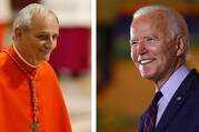 Headshots of Cardinal Zuppi and President Biden