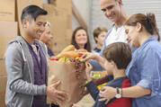 group of volunteers working at a food bank