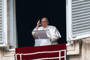 Pope Francis gives his blessing at the end of the recitation of the Angelus in St. Peter's Square at the Vatican Feb. 11, 2024. On March 3, he renewed his call for an immediate cease-fire in Gaza while while speaking to the crowd in St. Peter’s Square. (CNS photo/Lola Gomez)