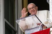 Pope Francis greets visitors gathered in St. Peter's Square to pray the Angelus at the Vatican Sept. 22, 2024. (CNS photo/Vatican Media)