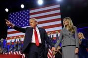 Republican President-elect Donald Trump gestures alongside his wife, Melania, during his rally at the Palm Beach County Convention Center in West Palm Beach, Fla., Nov. 6, 2024, after being elected the 47th president of the United States. (OSV News photo/Brian Snyder, Reuters)
