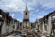 A destroyed St. Matthew Church is seen June 27, 2022, in the village of Daw Ngay Ku, Myanmar, in eastern Kayah state. Myanmar’s military junta was accused of blowing up the Catholic church with landmines and torching it. A more recent church attack blamed on the junta was the burning down of St. Patrick Cathedral in strife-torn northern Kachin state on March 16, 2025, the eve of the revered saint's feast. (OSV News photo/courtesy Amnesty International)