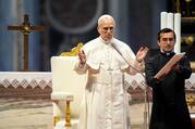 Pope Leo XIV prays at the conclusion of an audience with pilgrims in Rome for the Holy Year 2025 in St. Peter’s Basilica at the Vatican June 14, 2025. (CNS photo/Lola Gomez)