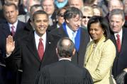 Barack Obama takes the oath of office for the presidency on January 20, 2009. (Master Sgt. Cecilio Ricardo, U.S. Air Force, via Wikimedia Commons)