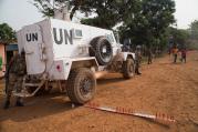 The police contingent of the UN Multidimensional Integrated Stabilization Mission in the Central African Republic (MINUSCA), along with the country’s National Police, conducting a joint operation in the capital Bangui. (UN Photo/Nektarios Markogiannis)