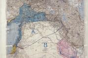 Map of Sykes–Picot Agreement showing Eastern Turkey in Asia, Syria and Western Persia, and areas of control and influence agreed between the British and the French. Royal Geographical Society, 1910-15. (Photo via Wikimedia Commons)