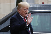 U.S President Donald Trump gestures outside the Elysee Palace after his talks with French President Emmanuel Macron in Paris on Nov. 10. (AP Photo/Thibault Camus)