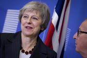 European Commission President Jean-Claude Juncker, right, greets British Prime Minister Theresa May at European Union headquarters in Brussels on Nov. 21, as the two leaders work to finalize a Brexit agreement. (AP Photo/Virginia Mayo)