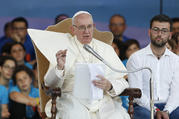 Pope Francis speaks during an evening meeting with Italian young adults at the Circus Maximus in Rome Aug. 11. (CNS photo/Paul Haring)