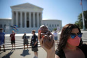 Pro-life activists gather outside the U.S. Supreme Court in Washington June 29, 2020. (CNS photo/Carlos Barria, Reuters) 