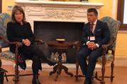 Baroness Helena Ann Kennedy, director of the International Bar Association's Human Rights Institute, and Leonardo Javier Raznovich, member of the Inter-American Institute of Human Rights, talk with journalists in Rome April 5, 2019. Photo by Gerard O'Connell.