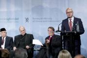 Norway's Minister of Climate and Environment Vidar Helgesen speaks during the Interfaith Rainforest Initiative in Oslo, Norway, on Monday June 19, 2017. Religious and indigenous leaders worldwide are calling for an end to deforestation in an international multi-faith, multi-cultural plea to reduce the emissions that fuel climate change, which is killing tropical rainforests.(Lise Aserud/NTB Scanpix via AP)