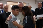 Pope Francis visits patients at the Villa Speranza hospice, which is connected to Gemelli Hospital, in Rome Sept. 16. The visit was part of the pope's series of Friday works of mercy during the Holy Year. (CNS photo/L'Osservatore Romano, handout)