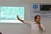 Climate justice activist Yeb Sano talks to a group of environmentalists during a Global Catholic Climate Movement's Lenten Fast campaign gathering in Manila, Philippines, March 11 (CNS photo/Simone Orendain).