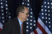 Former Labor Secretary Tom Perez, who is a candidate to run the Democratic National Committee, before speaking during the general session of the DNC winter meeting in Atlanta, Saturday, Feb. 25, 2017. (AP Photo/Branden Camp)